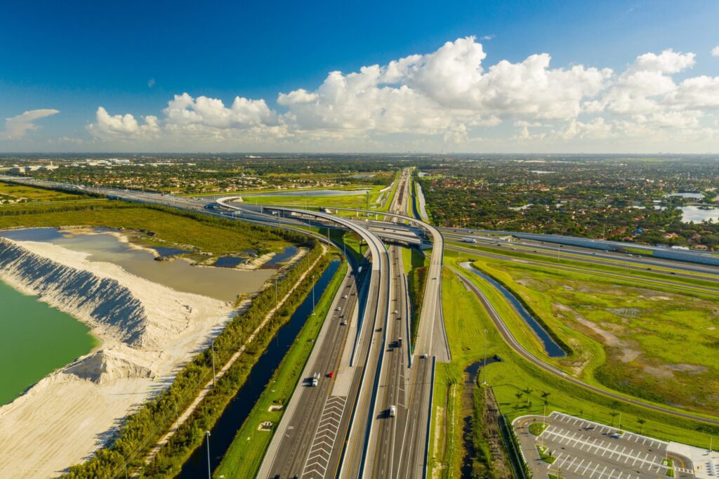 Aerial photo of highways in Miami, FL
